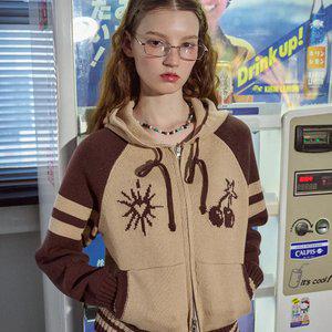 [2-WAY] 체리밤 후드 니트 집업 크림브라운