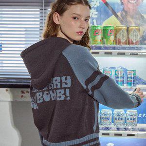 [2-WAY] 체리밤 후드 니트 집업 챠콜블루