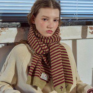 캣스티치 스트라이프 머플러 버건디