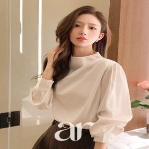 (하객룩블라우스) 하이넥 숄더 셔링 드레이프 새틴 블라우스 연말룩 오피스룩 bs8568