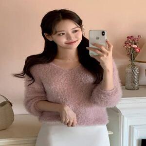 세른 날개사 부클 브이넥 니트 nt1944