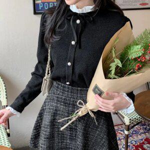 스페셜한 벨벳 리본 프릴넥 블라우스 bs6593