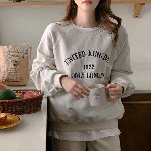 (양기모추가) 유나이티드 자수레터링 3단쭈리 루즈핏 양기모 맨투맨 ts3441