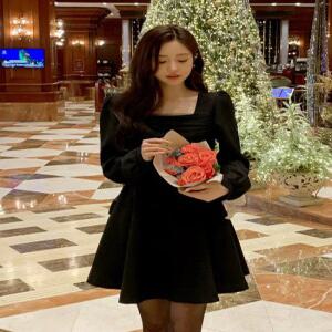 (FW버전/2기장/긴팔7부소매2타입) 르블랑쉬 스퀘어넥 샤 셔링 플레어 원피스 op15874