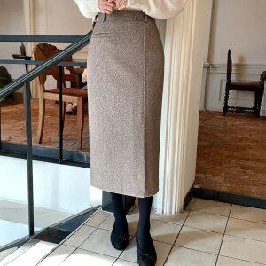 (기모원단/군살커버템) 폴라비 헤링본 사이드 슬릿 펜슬 롱 기모 스커트 sk7106