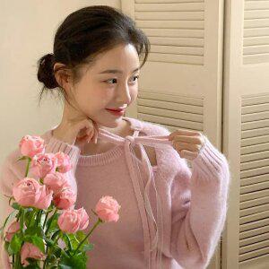 (데이트룩/리본포인트) 헨느 사이드 리본 레이스 스트랩 니트 nt4871