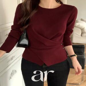 (긴팔버전추가/몸매보정/3kg) 멜로 소매 2기장 라운드 투버튼 랩 드레이프 니트 nt504