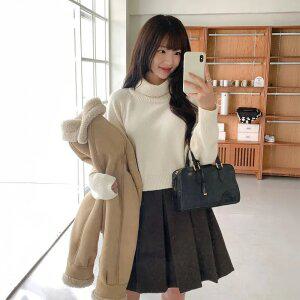 (바지안감) 디토 바지안감 주름 플리츠 모직 미디 스커트 sk7055