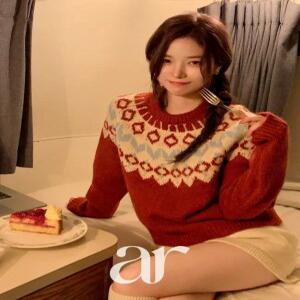 겨울감성낭낭/겨울니트) 노르딕 라운드넥 루즈핏 울 니트 노르딕패턴 겨울감성룩 nt53