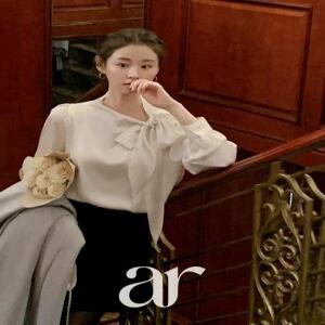 (실물고퀄템/연말룩/드레시무드) 샤틴 타이 블라우스 리본블라우스 하객룩 오피스룩 b