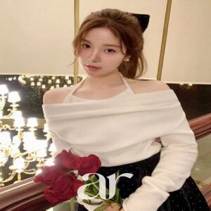 (기모티/오프숄더티) 기모 드레이프 홀터넥 레이어드 긴팔 티셔츠 하객룩 데일리룩 연