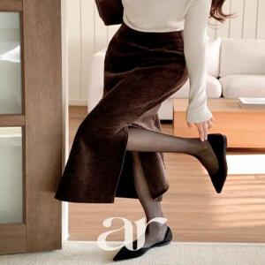 (도톰포근소재/내몸착붙핏/슬릿포인트) 멜리아 벨벳라이크 사이드 슬릿 H라인 롱 스커