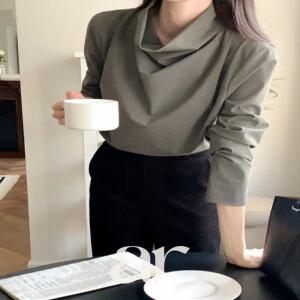 (하객룩/격식룩/고급미) 르엘 하이넥 드레이프 블라우스 bs8590