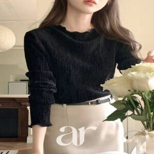 (소프트벨벳/구김X) 마리앙뜨 벨벳 링클 플리츠 물결 폴라 긴팔 티셔츠 ts4826