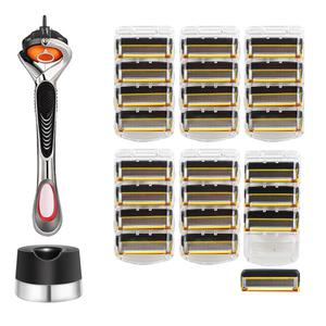 질레트 호환용 스윙 면도기 + 프로쉴드 옐로우 면도날 6팩(24개입) + 면도기꽂이