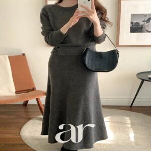 라운드넥니트 롱스커트 니트투피스 세트 겨울투피스 데일리룩 st2984