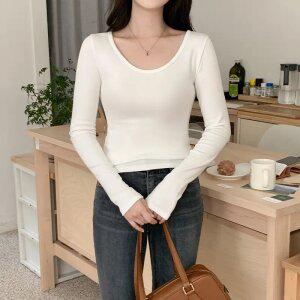 루밍 쫀쫀슬림핏 안감 U넥 속기모 티셔츠 ts3552