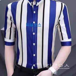티류으스 포켓디자인 데일리 레이어드 남성 스트라이프 셔츠 코튼 빅사이즈 배색 슬림