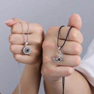 우정목걸이 커플 우정템 베프 자석 매칭 목걸이 100 개 언어 사랑해 프로젝션 썬 문