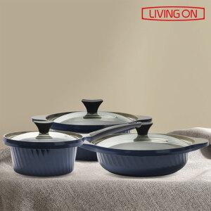 리빙온 스톤코팅 세라믹 냄비 3종세트(18편수+ 20양수+ 24전골)