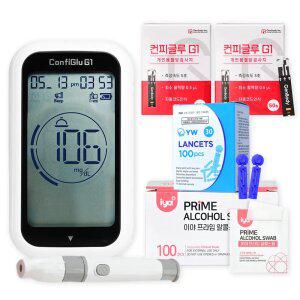컨피글루 G1 혈당측정기+시험지 100매+ 침110개+알콜솜100매 당뇨 당 체크기 검사기세