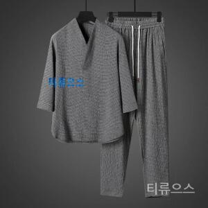 티류으스 남성복 여름 빈티지 냉장고 티셔츠 반팔 남성 수트 상의 브이넥 차이나 칠부