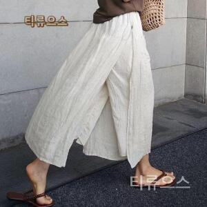 티류으스 슬랙스 치마바지 면 여성 밴딩 세트구성 린넨와이드팬츠 상의 배기 통바지