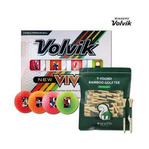 볼빅 NEW VIVID 화투 골프공 대나무 골프티 83mm 65p 세트