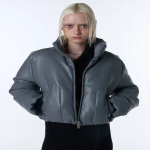 [ORDINARY HOLIDAY] 레더 크롭 점퍼 [GRAY]