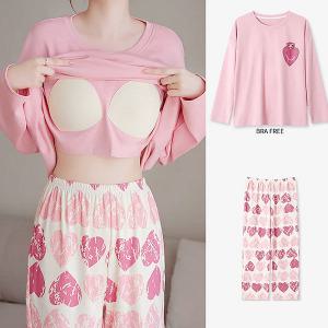 쉬블림로브 (긴팔+긴바지) 여성 패턴 캡 홈웨어 파자마 잠옷 세트 GWD0678