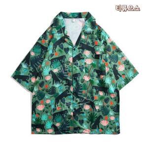 빈티지 하와이안 셔츠 반팔 여름 남성 여성 티류으스