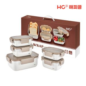 HC해피콜 밀랩 스텐 밀폐용기 실속콤보 패밀리 5P 선물용 세트(크림화이트)