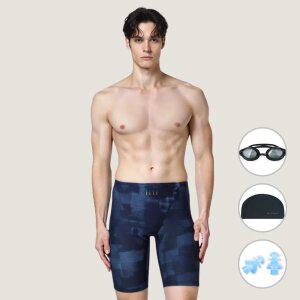 [4종세트] 베이직엘르 남성 네이비 5부 사각 패턴 실내수영복 BEZ-Z401N