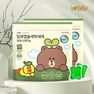아이러브베베 라인프렌즈 캡슐세제 100개입+100개입 포레스트향 고농축 세탁세제 실내