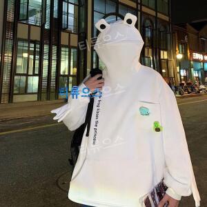 개구리 옷 후드 동물 오버핏 겨울 잠옷 특이한 맨투맨 티 수면 의상 티류으스