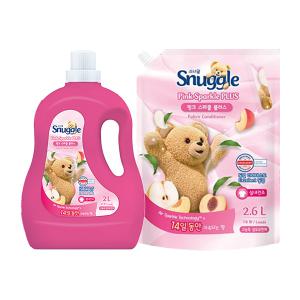 스너글 섬유유연제 핑크 스파클 플러스 용기, 2L, 1개 + 리필, 2.6L, 1개