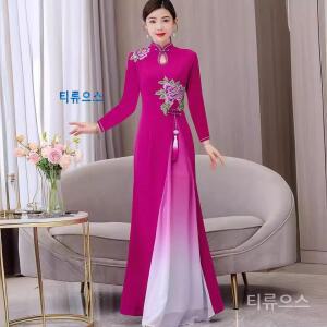 베트남 아오자이 원피스 드레스 무대의상 전통의상 동남아 여성 코스프레 파티복 티류