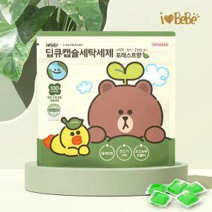 아이러브베베 라인프렌즈 캡슐세제 100개입 포레스트향 고농축 세탁세제 실내건조 드럼