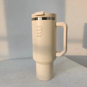 엘르 텀블러 대용량 1.2L 아이보리 보온 보냉 스탠 빨대내장 휴대용 차량용