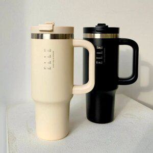 엘르 텀블러 대용량 900ml 블랙 보온 보냉 스탠 빨대내장 휴대용 차량용