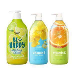 해피바스 스마일 바디워시 유자라임 900g+비타민 바디워시 유채꽃 비타민E 750g+비타민