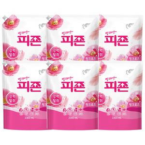 피죤 섬유유연제 리필 핑크로즈, 2.3L, 6개