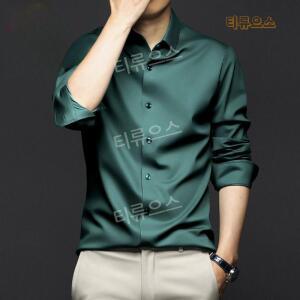 통기성 컨포트 친피부 셔츠 남자실크남방 남자 긴팔 구김 방지 셔츠 청량감 티류으스