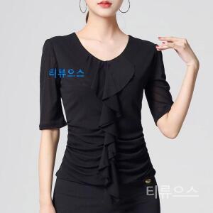 라틴댄스복 방송 댄스의상 줌바 라인 모던 여성 반팔 댄스옷 티류으스