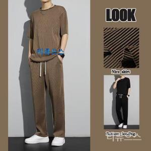 스 실크 와이드 팬츠 트레이닝 세트 남성 캐주얼 남자 투피스 티류으스