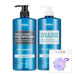 쿤달 쿨 아쿠아민트 샴푸, 1058ml, 1개 + 바디워시, 1058ml, 1개 + 증정(소프트 버블