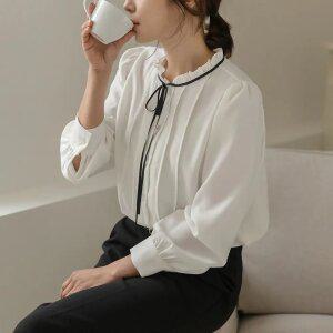 [엘리시아] 30% 할인 2월 특가 프릴 핀턱 리본 타이 BL