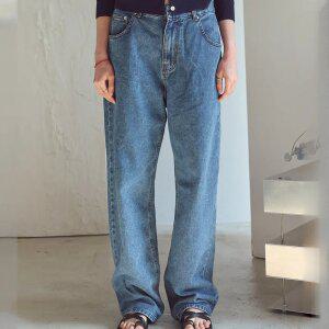 우먼 세미 와이드 데님 팬츠 인디고블루