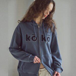 [2-WAY] KOKO 아플리케 피그먼트 후드 집업 다크블루