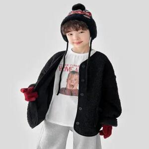 (리틀브로) (아동)B.리어배색양털점퍼_블랙[자켓BFKU992B]